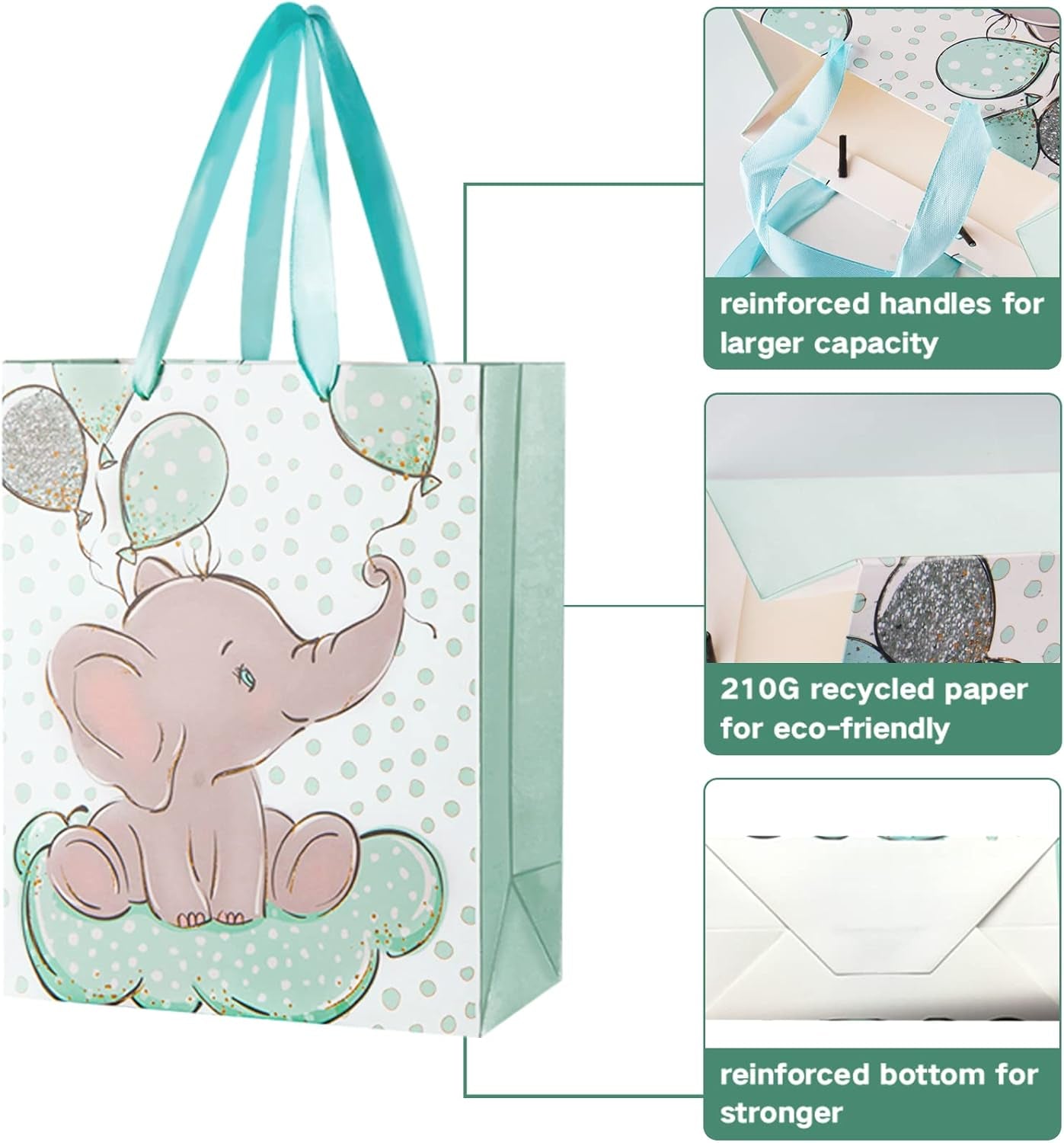 Sharlity 24 Pack Small Elephant Baby Gift Bags - Perfect for Baby Showers, Birthday Parties & Animal Theme Celebrations!
