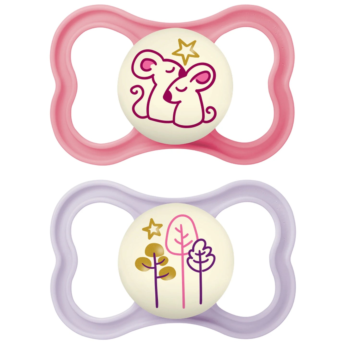 MAM Air Night Pacifier for Girls, 6+ Months - 2 Pack for Peaceful Sleep
