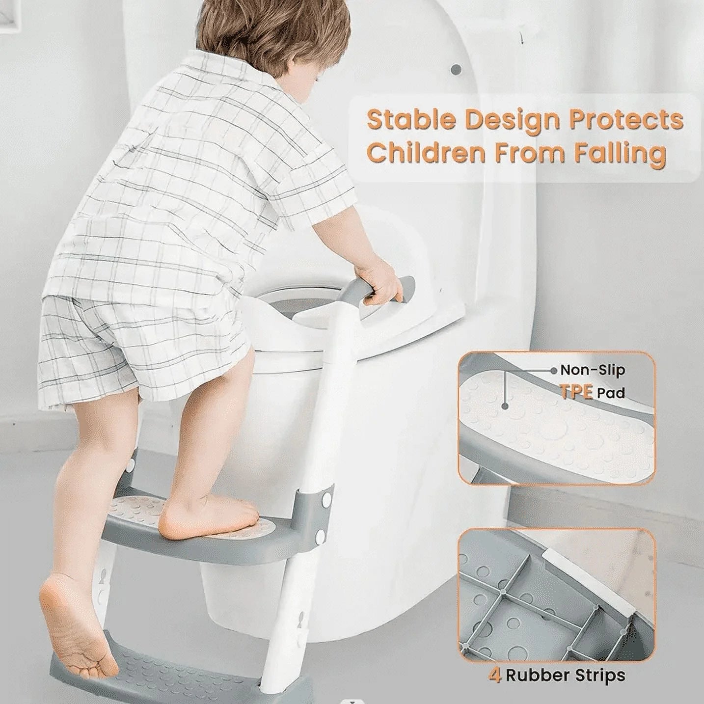Potty Training Made Easy: Adjustable Step Stool Toilet Seat for Toddlers - Safe, Sturdy & Foldable in Gray