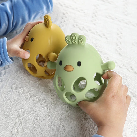 Cute Cartoon Chick Baby Teether Gloves - Silicone Dental Care Toy for Gums and Molar Relief