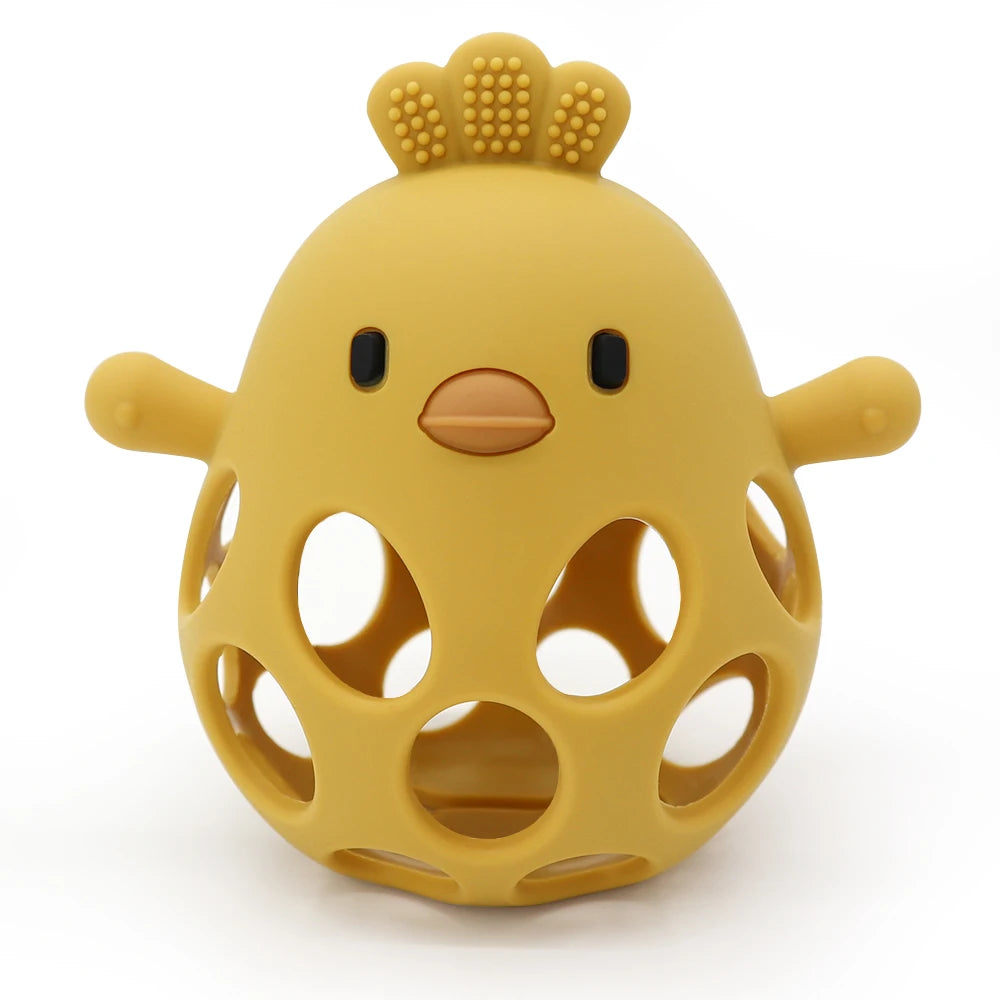 Cute Cartoon Chick Baby Teether Gloves - Silicone Dental Care Toy for Gums and Molar Relief
