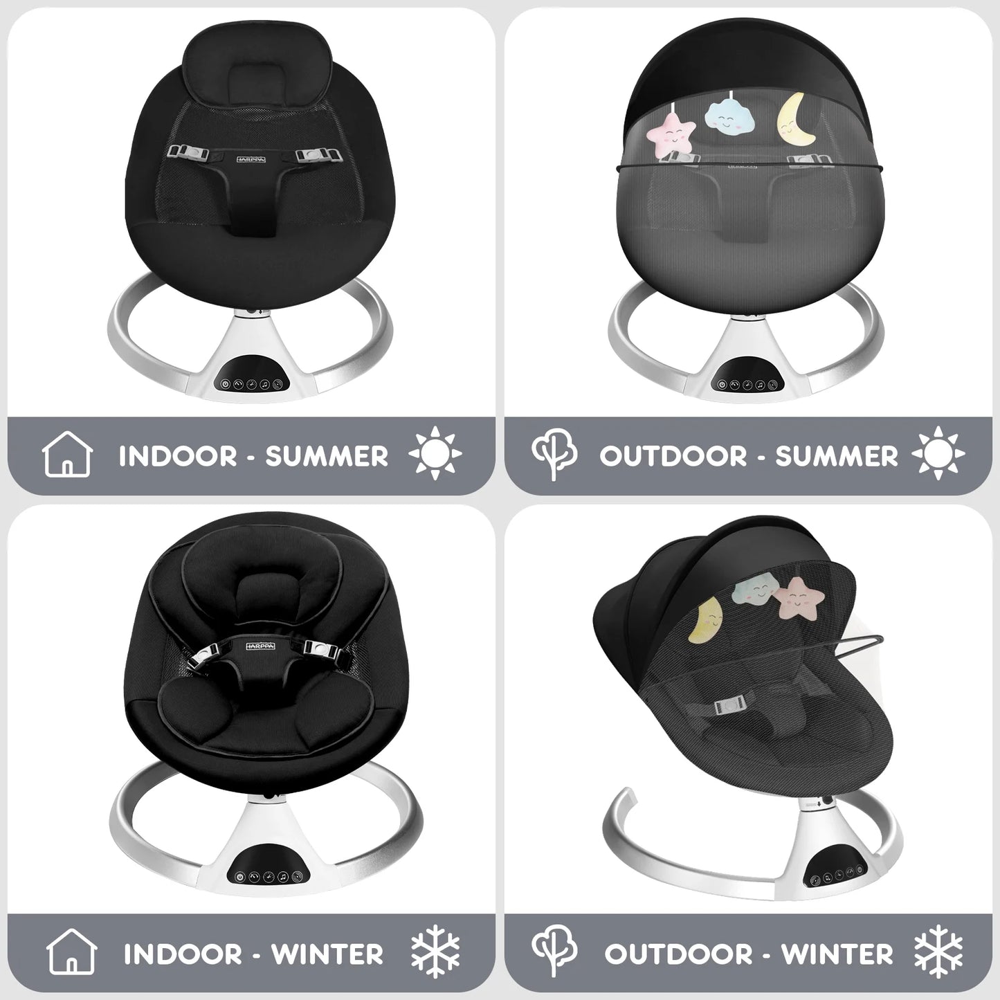 HARPPA Electric Baby Swing - 5 Speeds Rocker with Remote control & Bluetooth Music (Black)