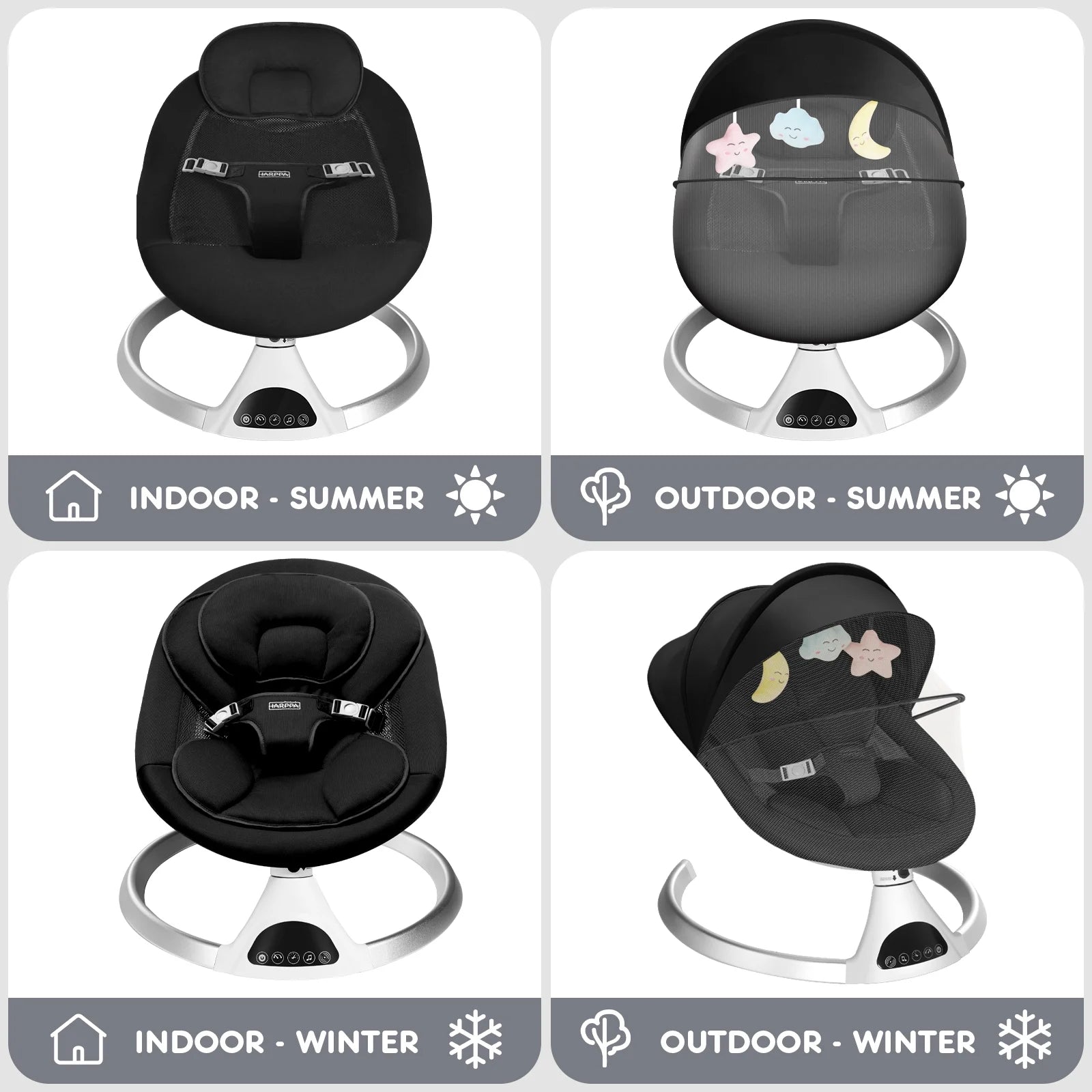 HARPPA Electric Baby Swing - 5 Speeds Rocker with Remote control & Bluetooth Music (Black)