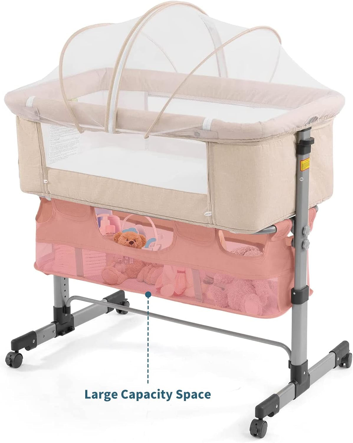 Discover the Ultimate 3-in-1 Bedside Crib for Newborns - Portable, Adjustable, and Stylish in Deep Khaki with Mosquito Net