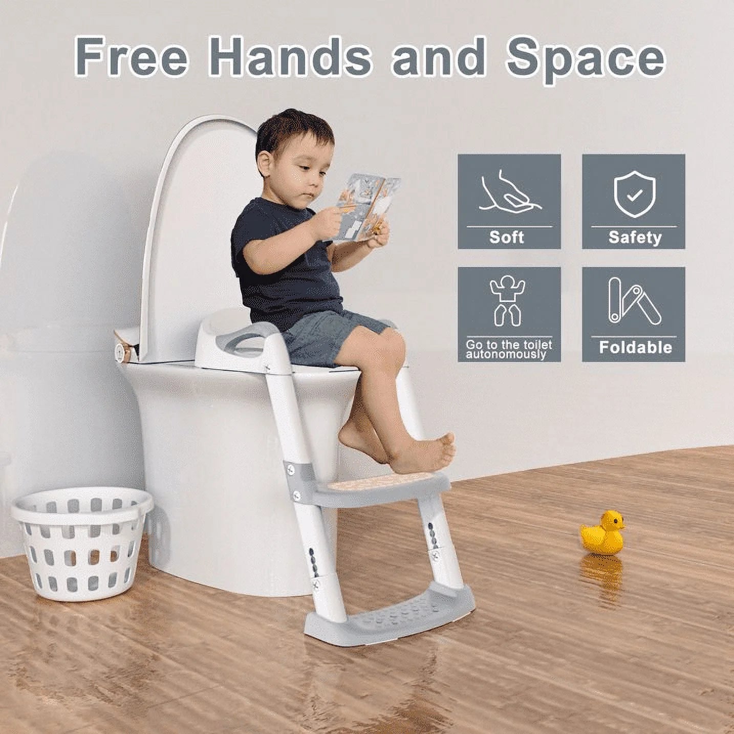 Potty Training Made Easy: Adjustable Step Stool Toilet Seat for Toddlers - Safe, Sturdy & Foldable in Gray