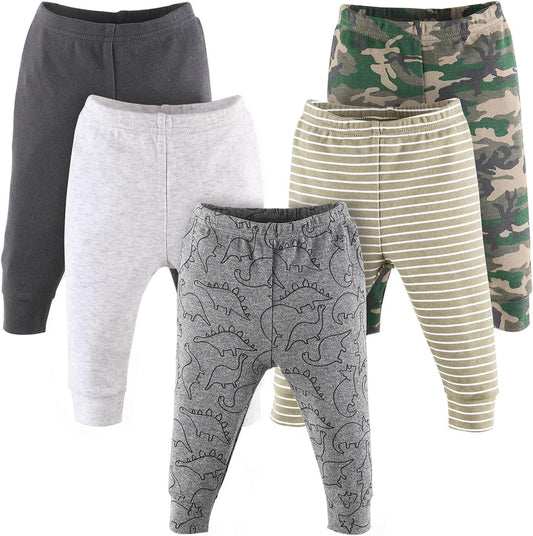 5 Pack Dinosaur Print Baby Pants Set - 100% Cotton for Boys & Girls