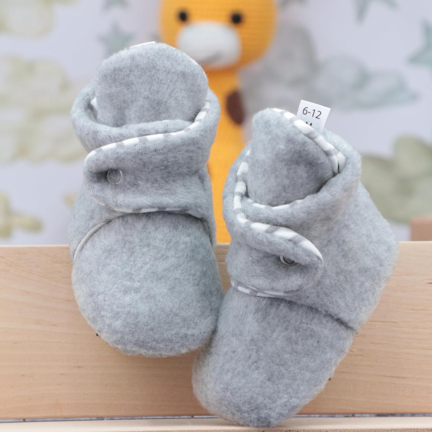Premium Organic Fleece Baby Booties - Snap Closure, Non - Slip, Adjustable Fit (0 - 36 M).