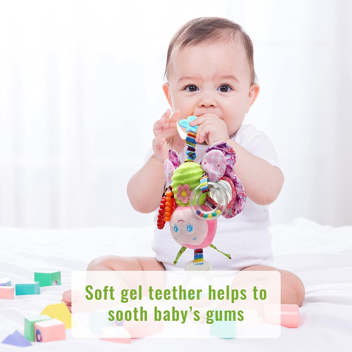 Premium Baby Stroller and Car Seat Toy - Plush Rattle with Teether for Infants Aged 3-12 Months, Ideal for All Genders