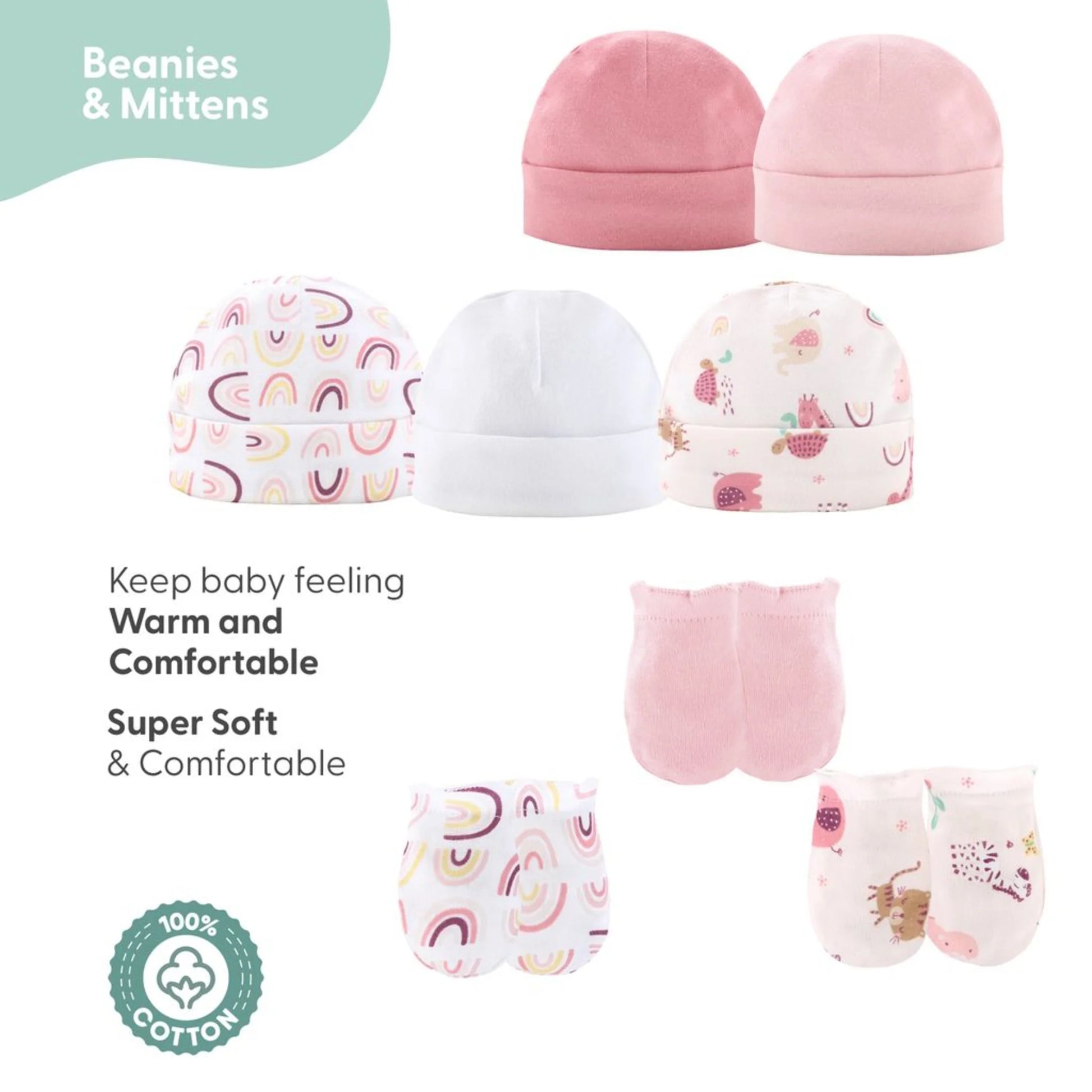 Adorable Peanutshell Newborn Layette Gift Set for Baby Girls - 23 Essential Pieces in Pink Rainbow Safari Animals (0-3 Months)