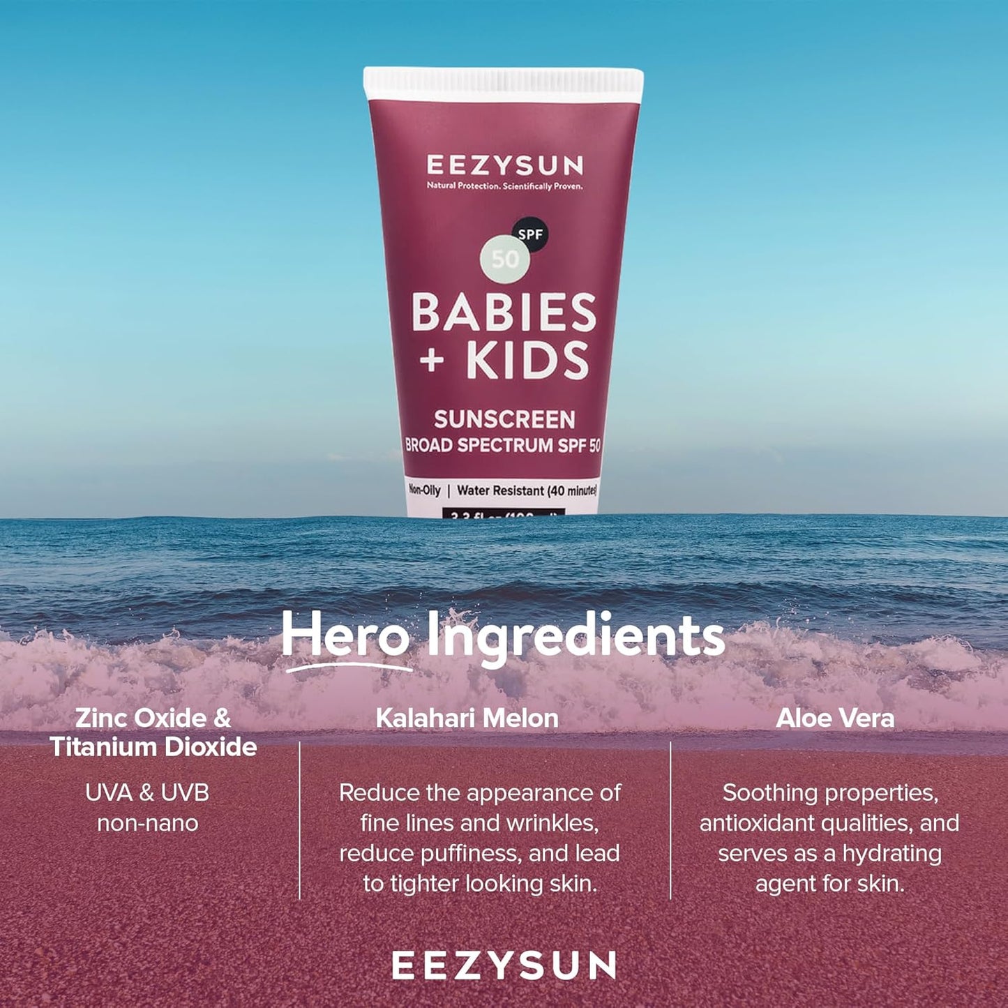 Gentle SPF 50 Mineral Sunscreen for Babies & Kids | Aloe Vera | Sensitive Skin Approved | Sweat & Water Resistant | Cruelty-Free & Reef-Safe | Travel Size - 3.3 FL OZ