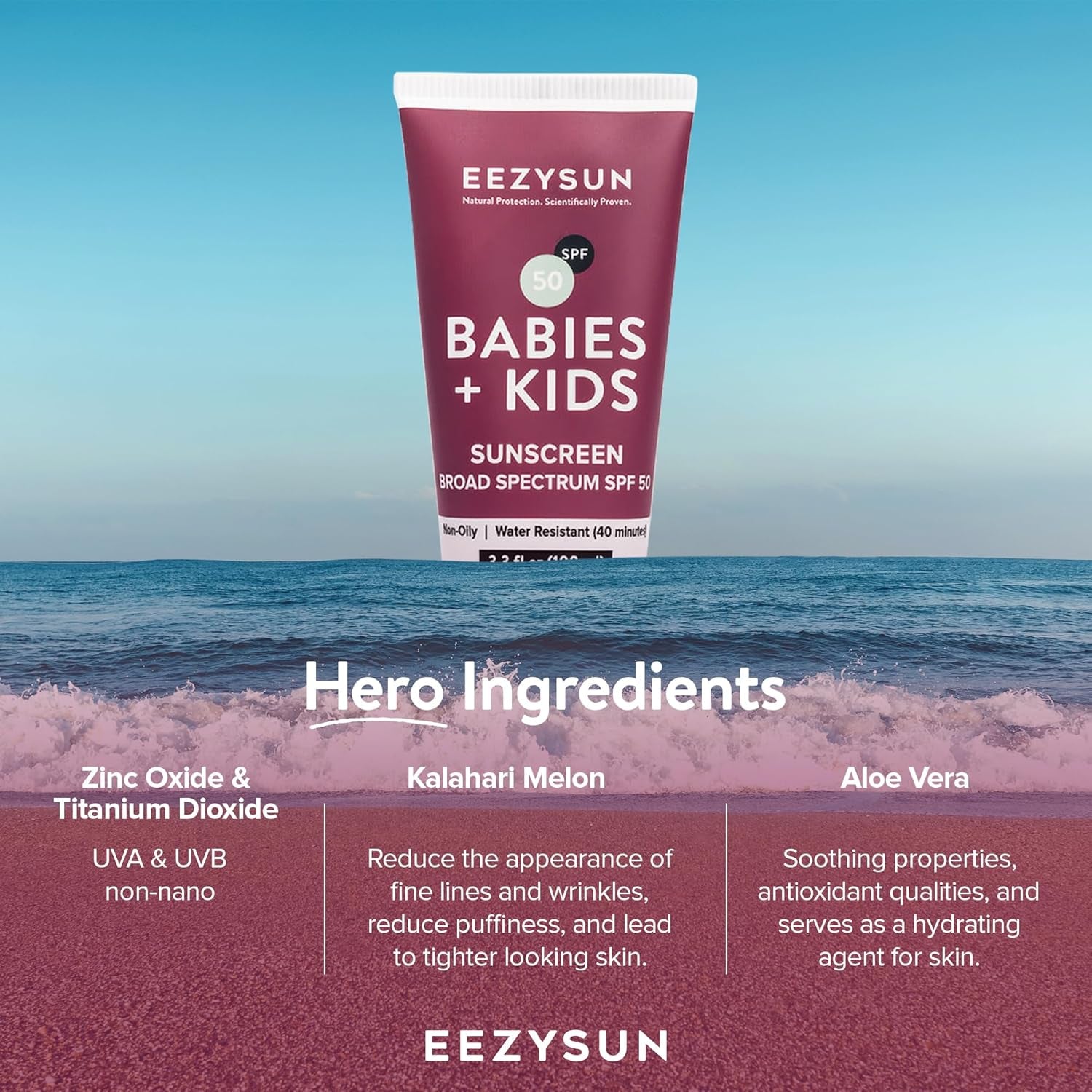 Gentle SPF 50 Mineral Sunscreen for Babies & Kids | Aloe Vera | Sensitive Skin Approved | Sweat & Water Resistant | Cruelty-Free & Reef-Safe | Travel Size - 3.3 FL OZ