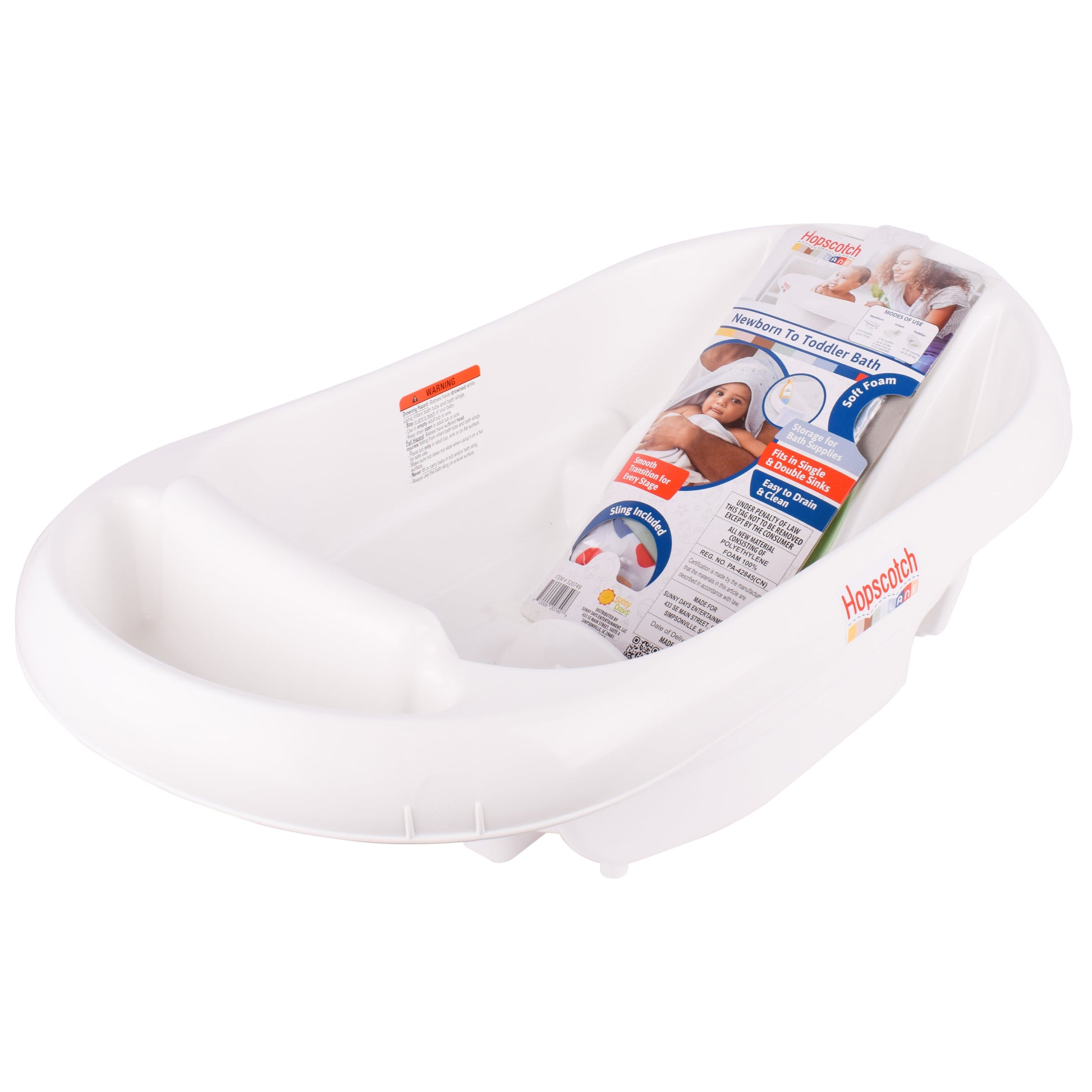 Hopscotch Lane 3-in-1 Rigid Baby Bathtub with Sling - Perfect for Newborns to Toddlers, Unisex, Ages 0+ Months