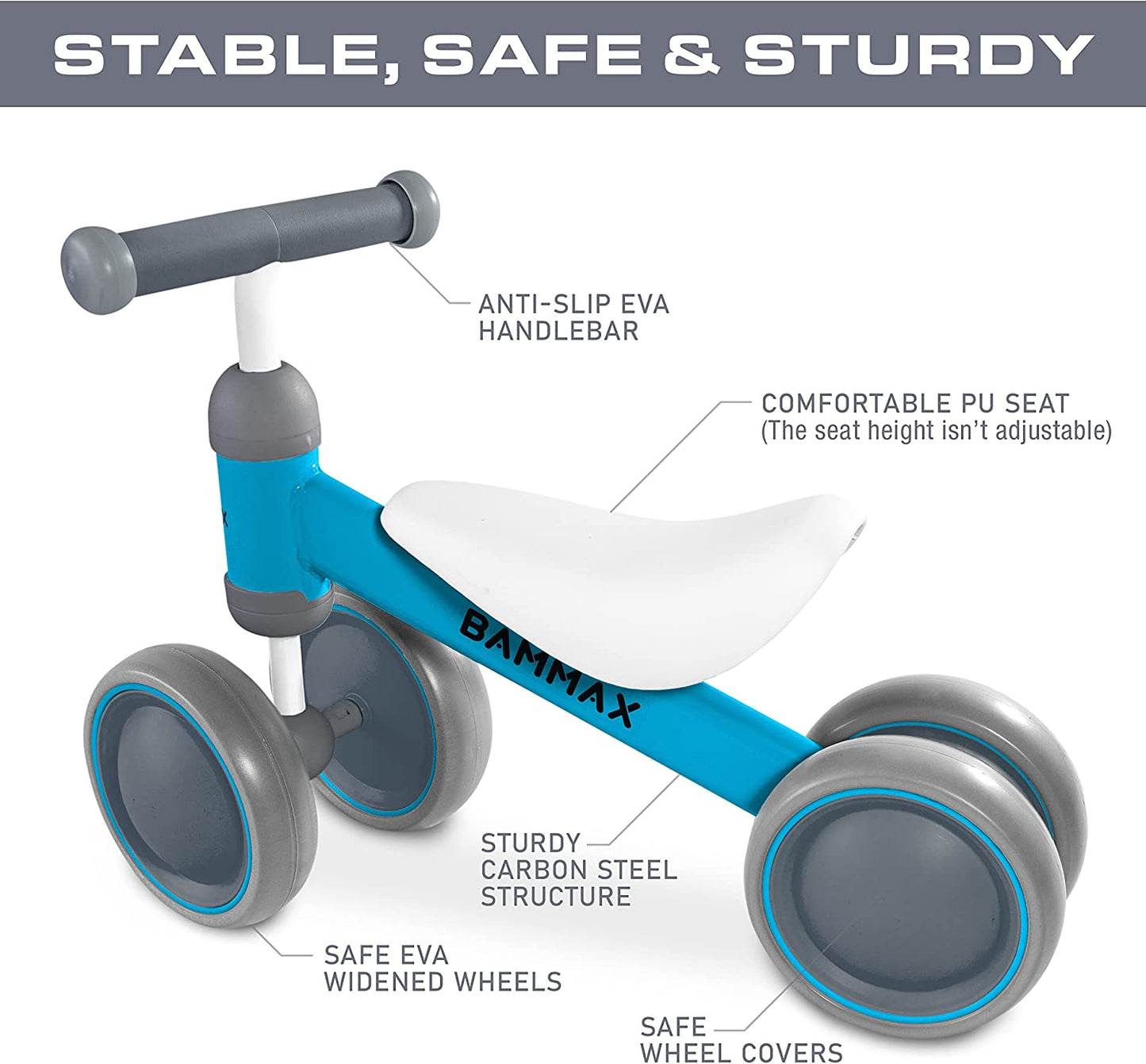 Balance Bike for Toddlers Aged 9-24 Months, Four-Wheeled No-Pedal Bicycle, Ideal First Birthday Gift for Boys and Girls