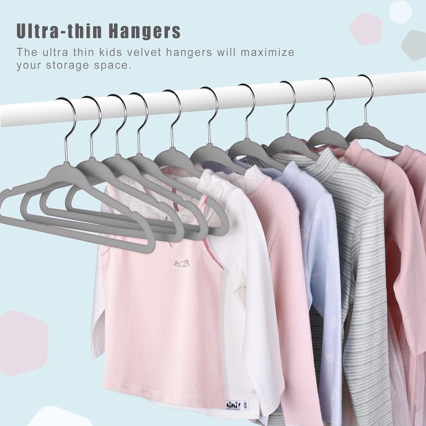 BAGAIL 50-Pack Kids Velvet Non-Slip Hangers - Perfect 11-Inch Size for Infants and Toddlers (Grey)