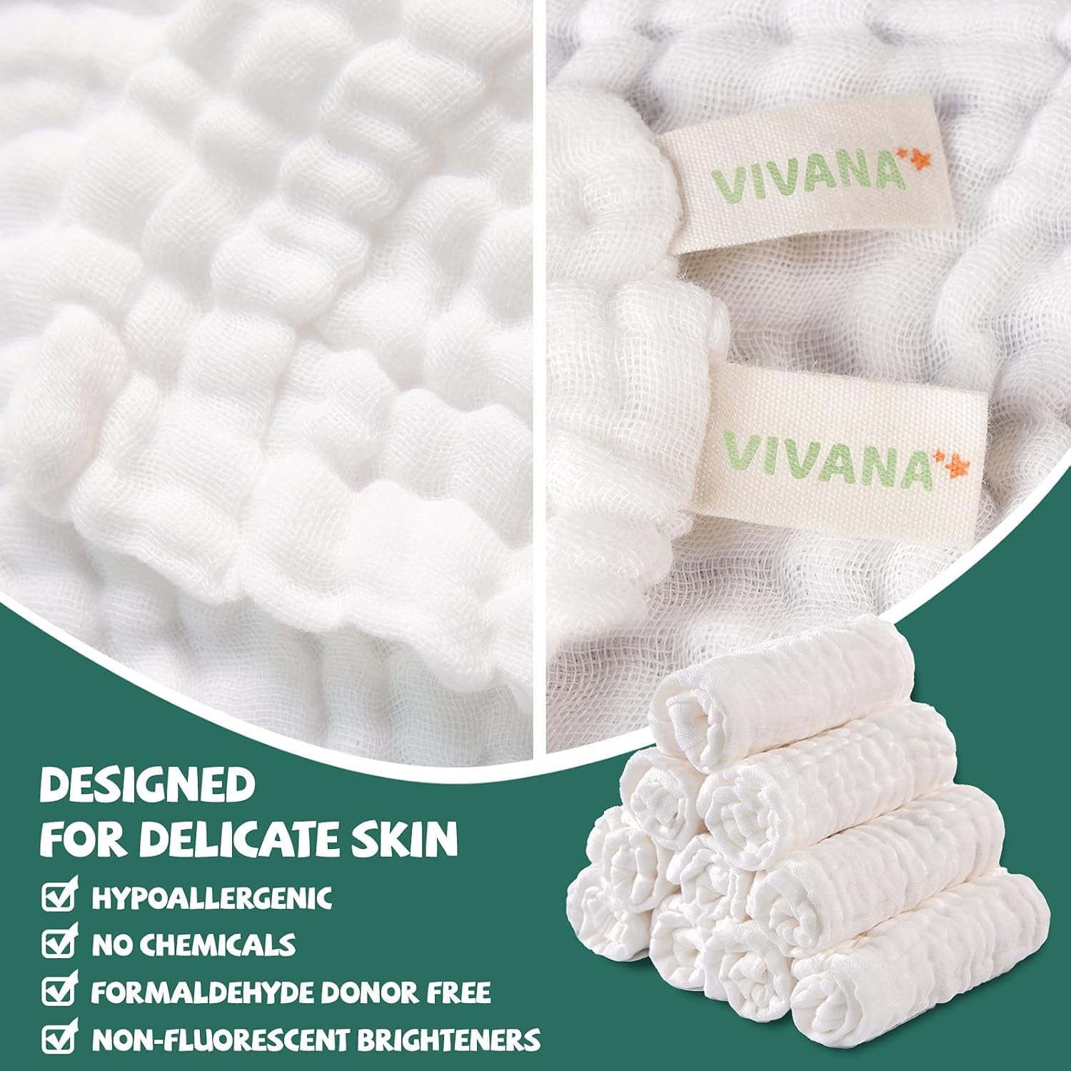 Ultra-Soft Baby Muslin Washcloths - 6-Layer Absorbent Face Towels for Delicate Skin - Perfect Newborn Wipes for Baby Registry & Showers