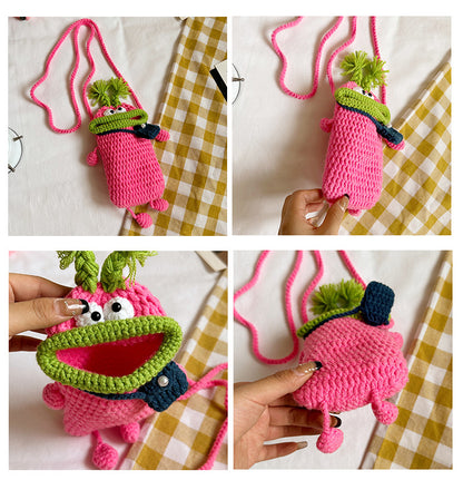 Charming Hand-Crocheted Toddler's Bag with Unique Sausage Mouth Design