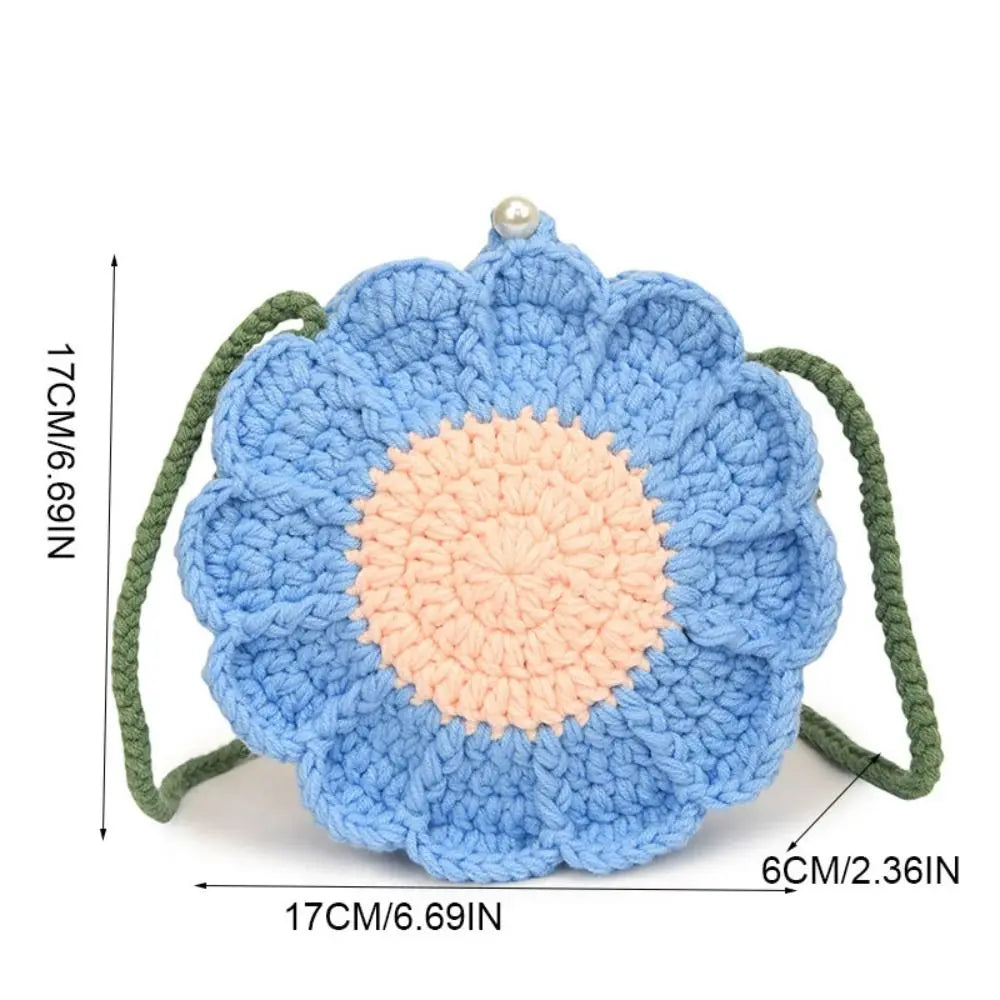 Charming Casual Knitted Sunflower Weave Crossbody Bag for Toddlers - Perfect Crochet Flower Shoulder Bag!