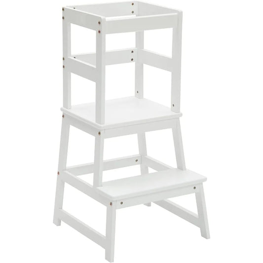 Adjustable Wooden Toddler Kitchen Helper Tower with Safety Rails