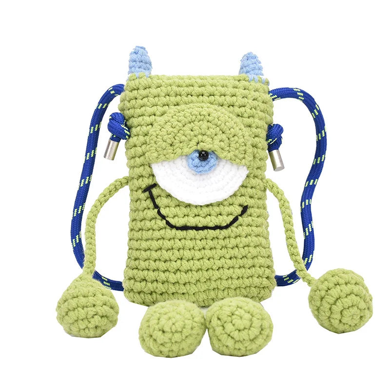 Adorable Big Eyed Monster Yarn Crochet Shoulder Bag - Creative Cartoon Crossbody for Girls