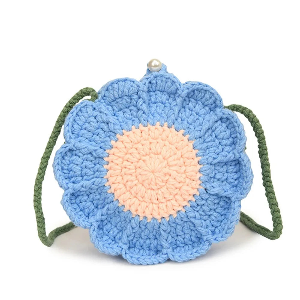 Charming Casual Knitted Sunflower Weave Crossbody Bag for Toddlers - Perfect Crochet Flower Shoulder Bag!