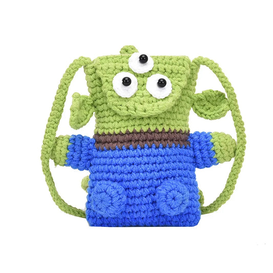 Adorable Big Eyed Monster Yarn Crochet Shoulder Bag - Creative Cartoon Crossbody for Girls