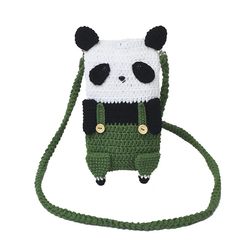 Unique Crochet Shoulder Bag Lion Knitted Handbag Versatile Panda Crossbody Bag for Toddler's