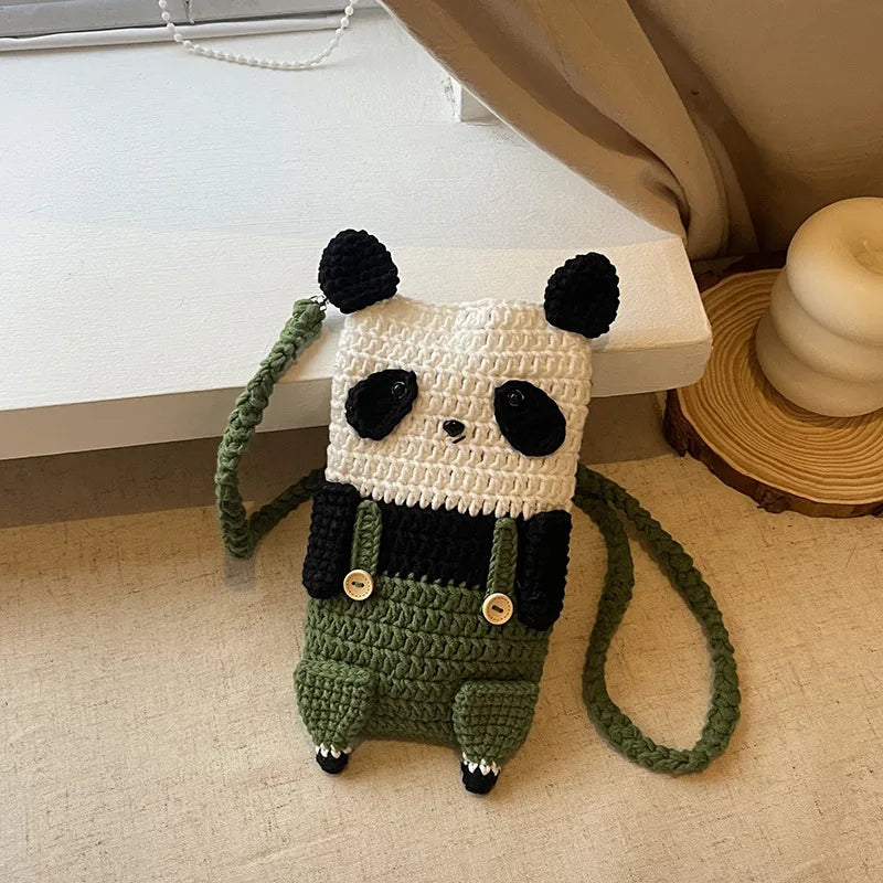 Unique Crochet Shoulder Bag Lion Knitted Handbag Versatile Panda Crossbody Bag for Toddler's