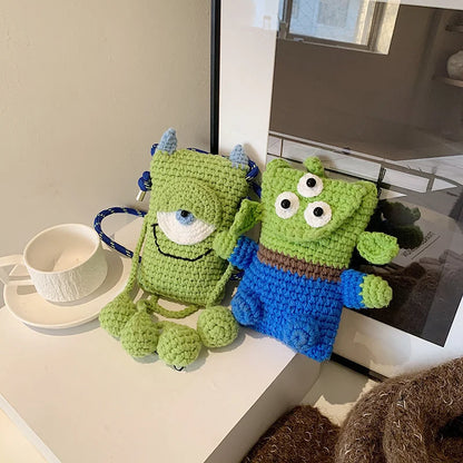 Adorable Big Eyed Monster Yarn Crochet Shoulder Bag - Creative Cartoon Crossbody for Girls