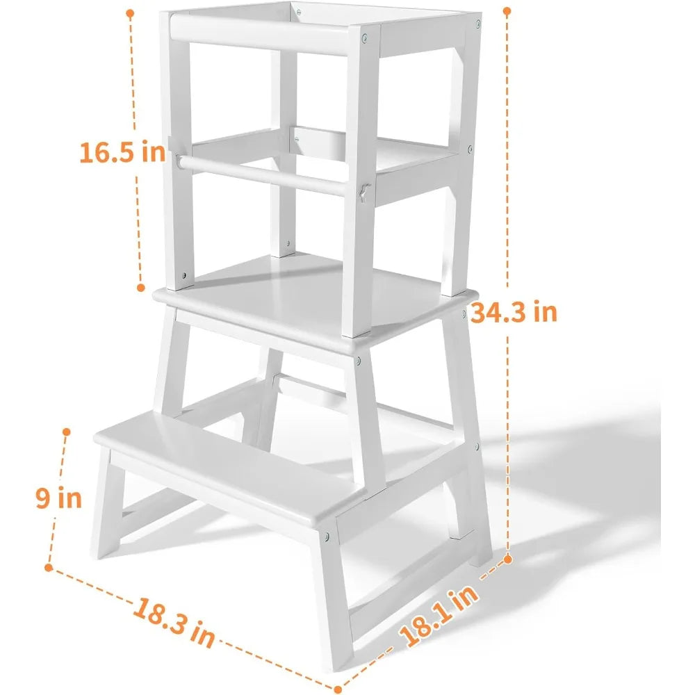 Adjustable Wooden Toddler Kitchen Helper Tower with Safety Rails