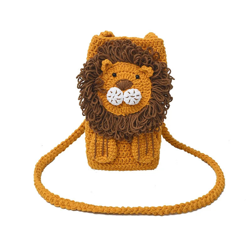Unique Crochet Shoulder Bag Lion Knitted Handbag Versatile Panda Crossbody Bag for Toddler's