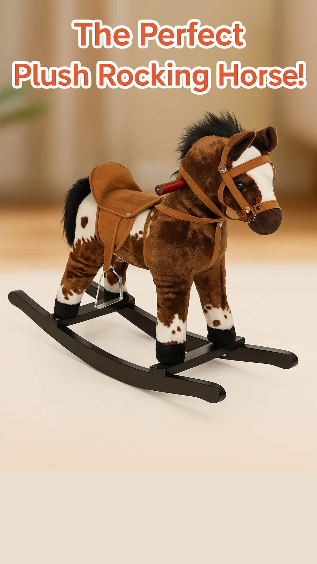Plush Rocking Horse For Kids, Brown, Realistic Sounds, Ride-On Toy For Children 3