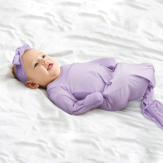 Ultra-Soft Newborn Knotted Gown with Matching Hat - Cozy Long Sleeve Sleeper for Baby Boys and Girls