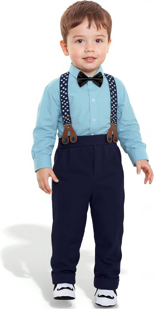 Stylish 4 - Piece Toddler Boy Suit - Cotton Vest, Shirt, Pants & Bow Tie. Elegant Outfit for Weddings, Birthdays & Special Events (3M-4M)