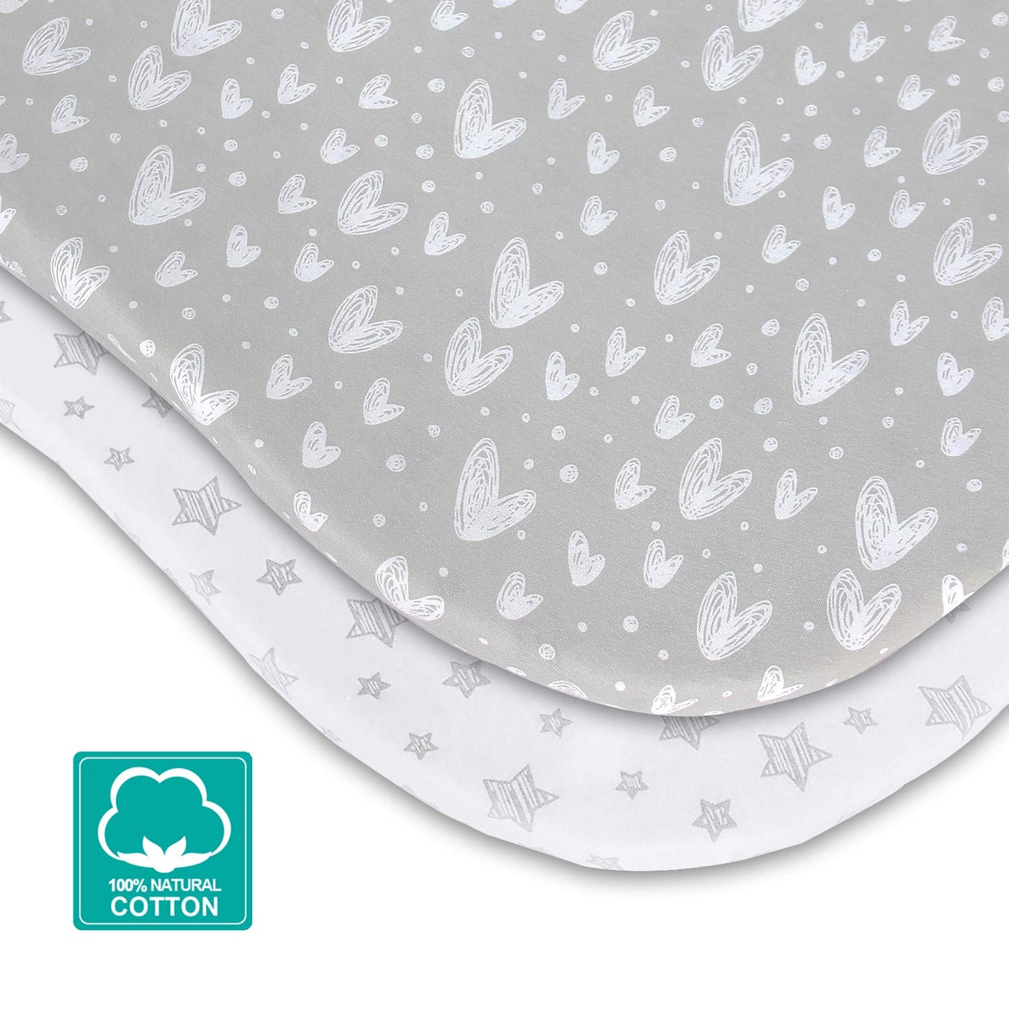 Premium Jersey Knit Cotton Bassinet Sheets - 2 Pack,  Grey - Compatible with BIERUM & Mika Micky Bedside Sleepers