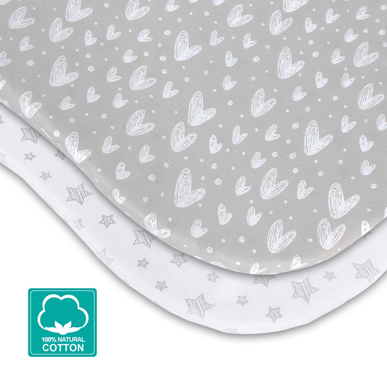Premium Jersey Knit Cotton Bassinet Sheets - 2 Pack,  Grey - Compatible with BIERUM & Mika Micky Bedside Sleepers