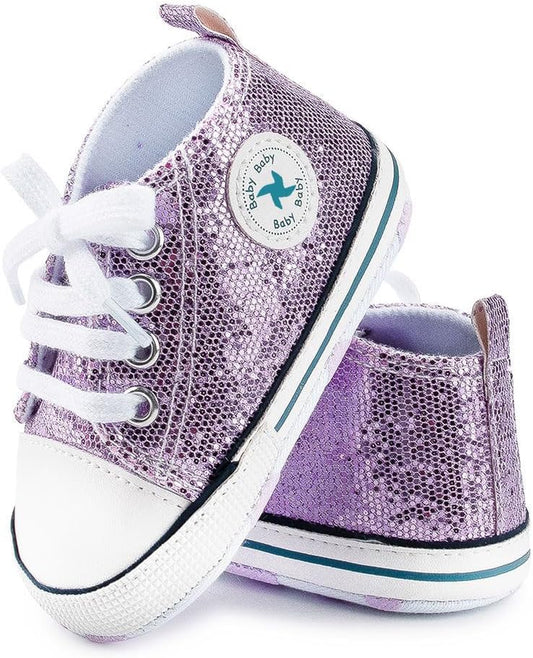 Baby Girls Shoes Soft Anti-Slip Sole Newborn First Walkers High Top Canvas Denim Infant Sneaker