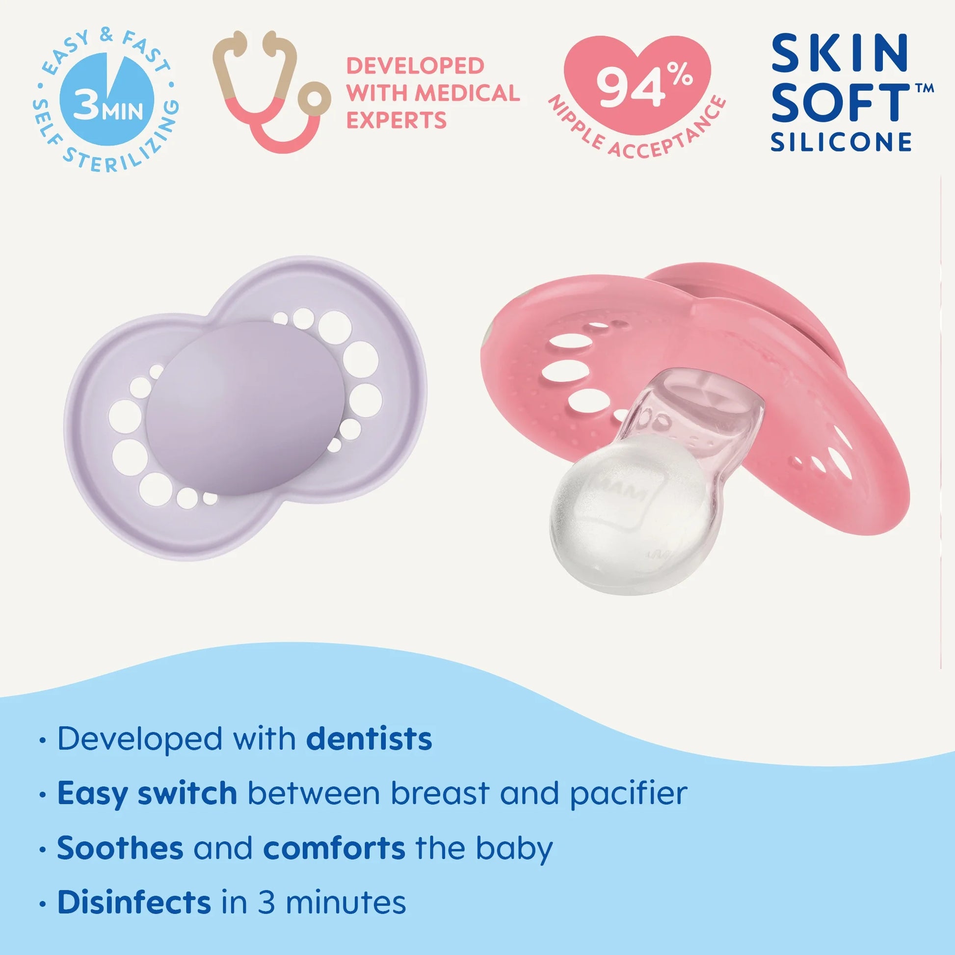 MAM Original Matte Non-Deco Pacifiers for Girls - 6-16 Months, 2 Pack