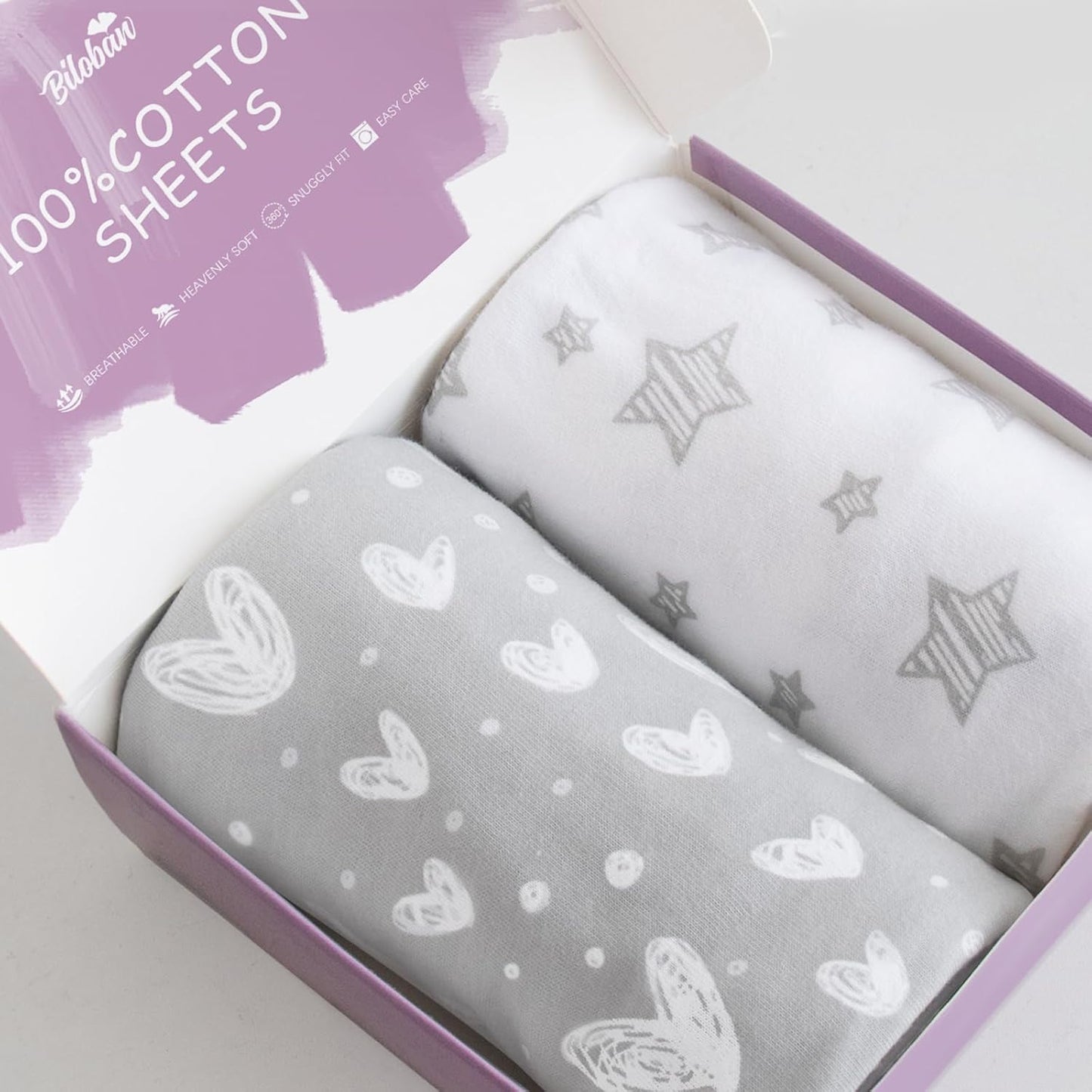Premium Jersey Knit Cotton Bassinet Sheets - 2 Pack,  Grey - Compatible with BIERUM & Mika Micky Bedside Sleepers