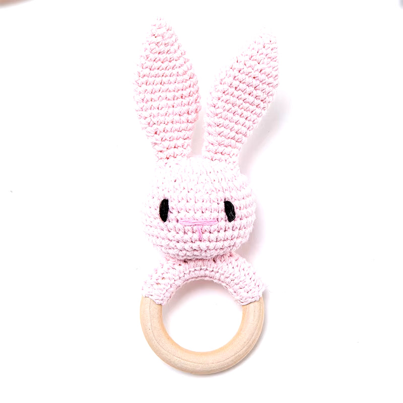 Handmade Crochet Animal Rattle- Soft Wooden Baby Teether Toy (multiple Style)
