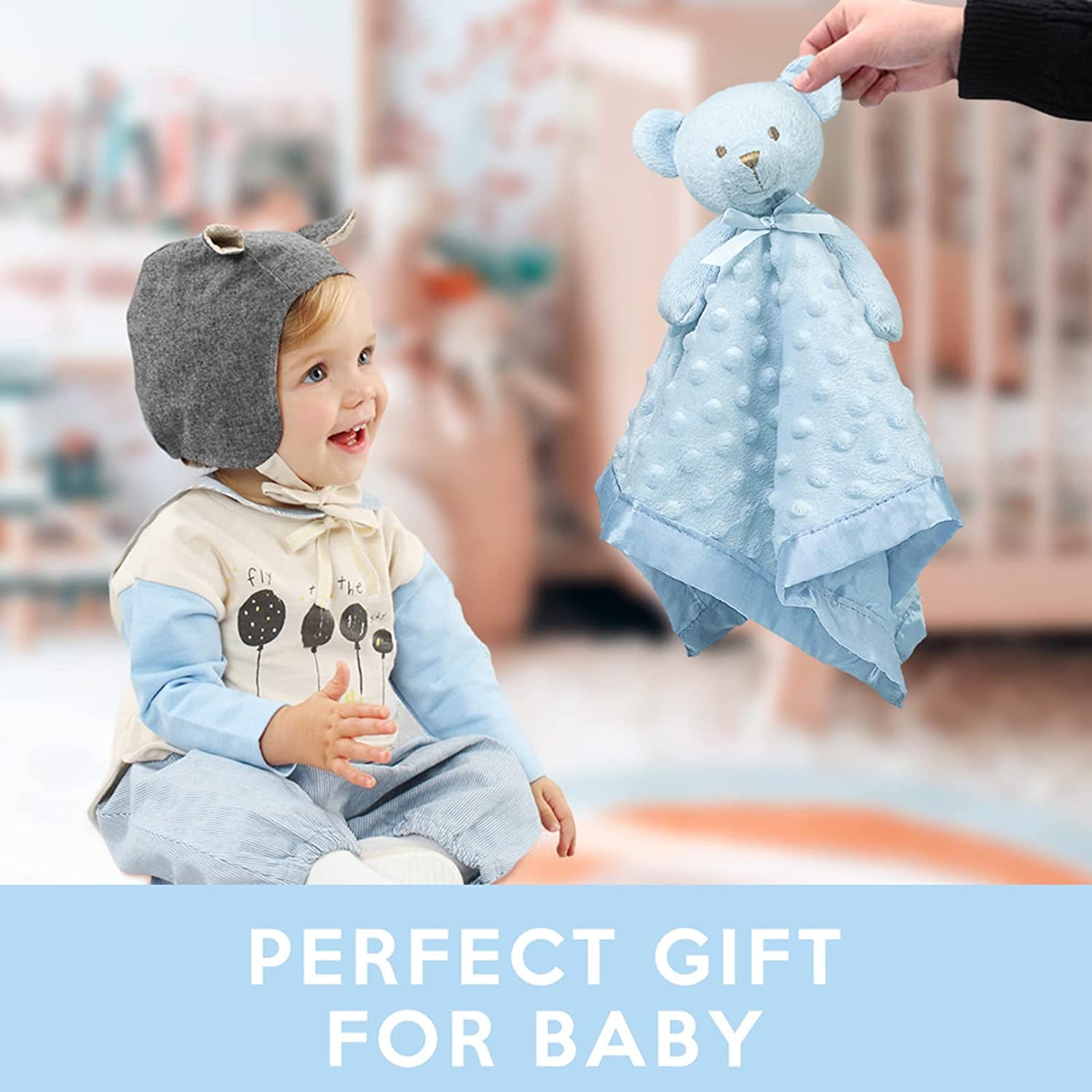 Blue Teddy Bear Lovey -Soft 16" Snuggle Boddy for Newborns & Toddlers