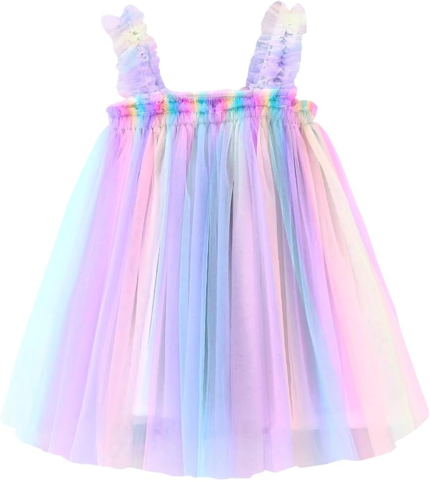 Layered Tulle Tutu Dress for Toddler Girls,Baby Girl Rainbow Tutu Princess Skirt Set with Flower Headband.