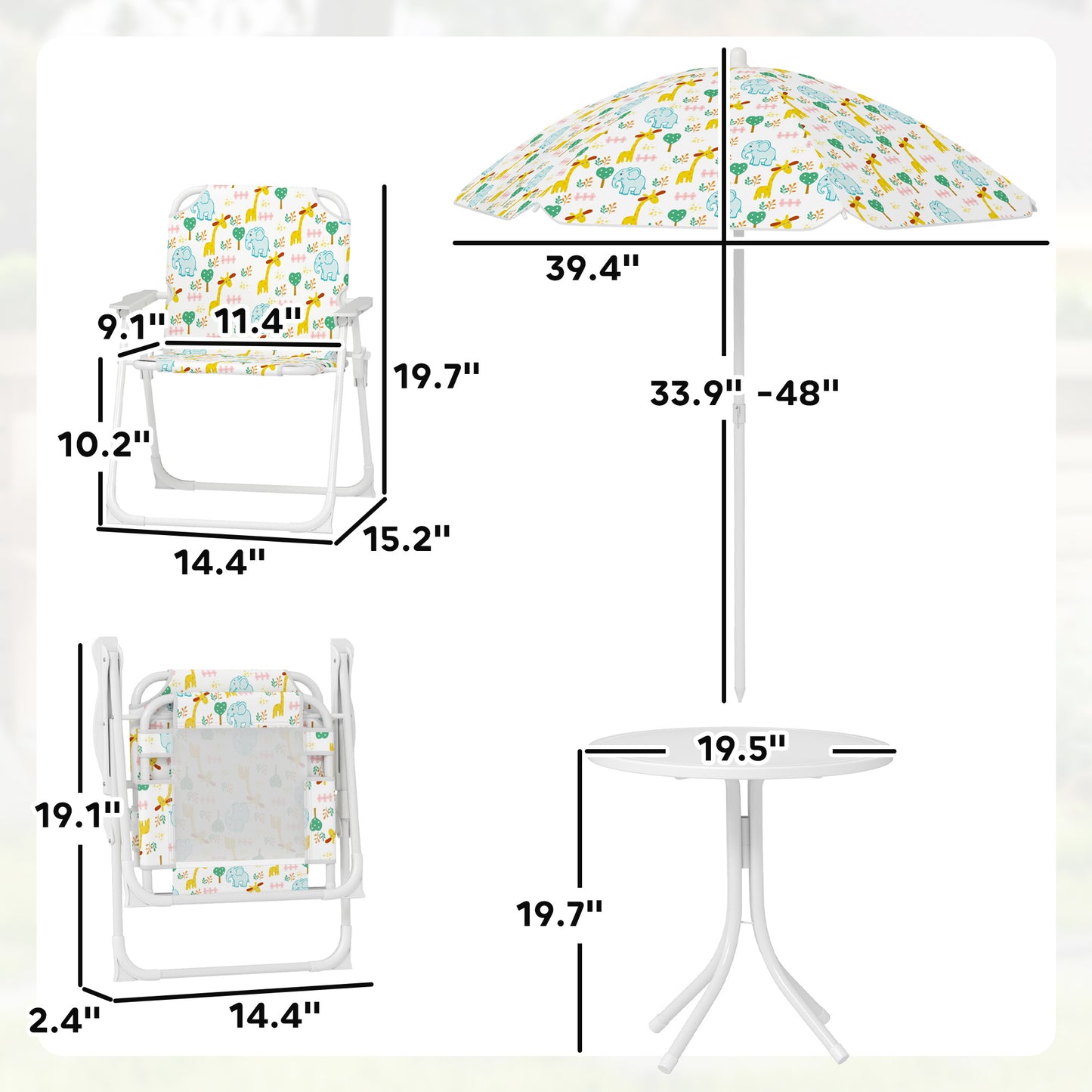 Kids Picnic Table And Chair Set, Outdoor Activity Table With Foldable Chairs, Removable Umbrella For Backyard, White
