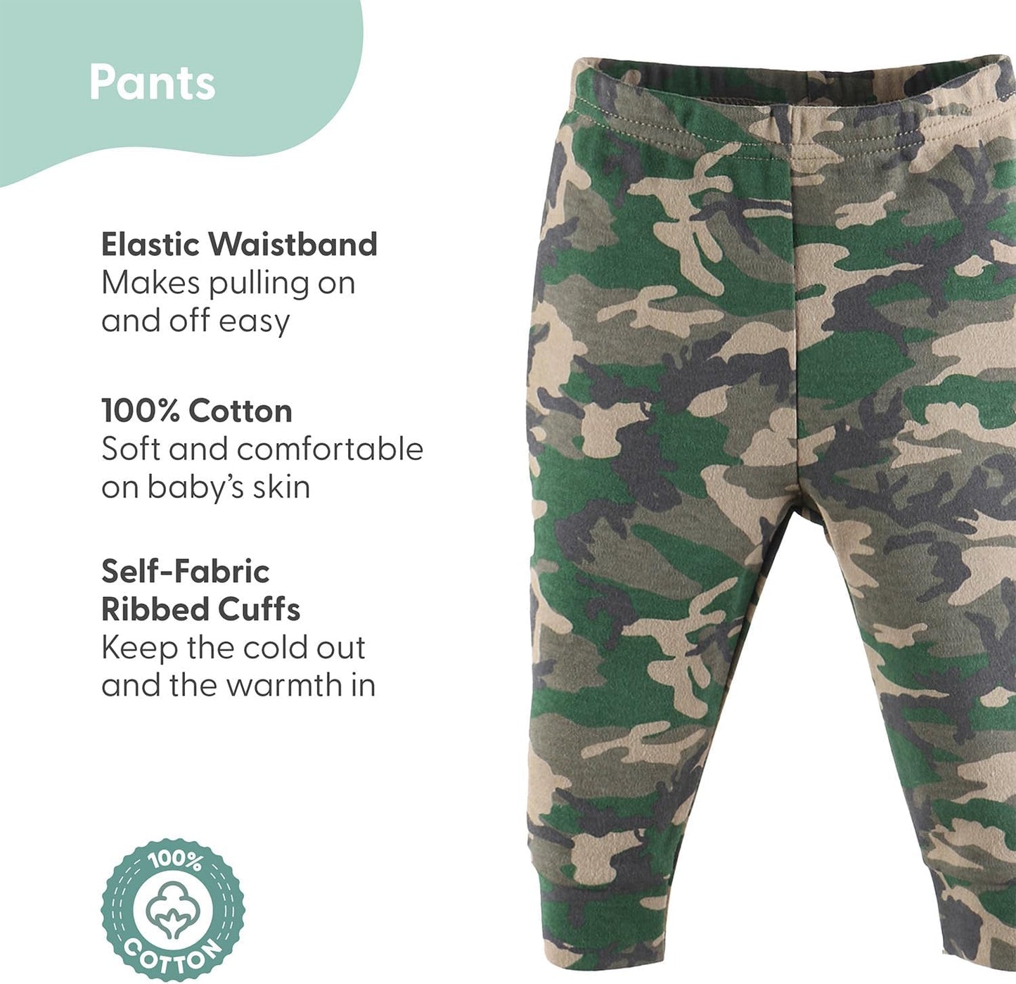 5 Pack Dinosaur Print Baby Pants Set - 100% Cotton for Boys & Girls