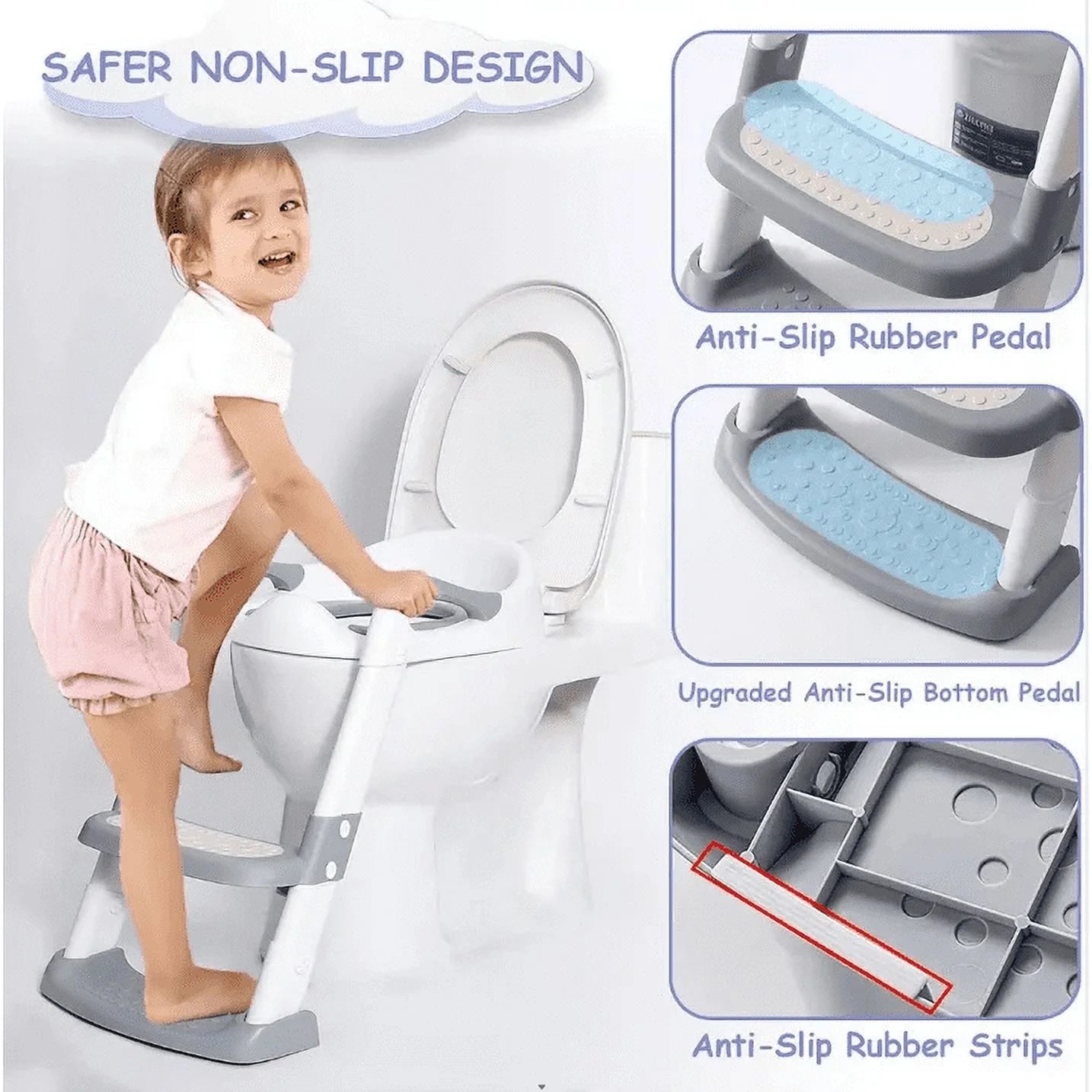 Potty Training Made Easy: Adjustable Step Stool Toilet Seat for Toddlers - Safe, Sturdy & Foldable in Gray