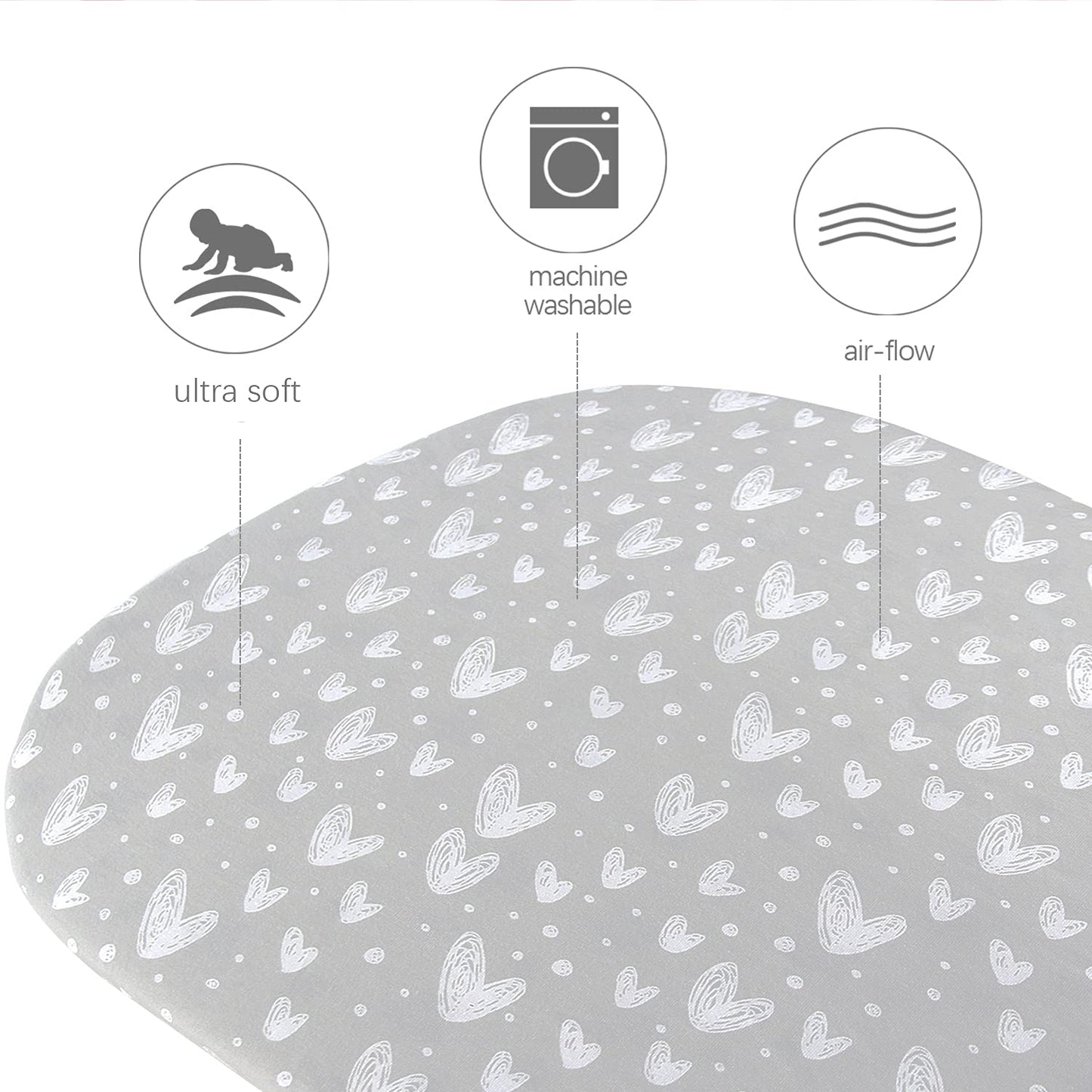 Premium Jersey Knit Cotton Bassinet Sheets - 2 Pack,  Grey - Compatible with BIERUM & Mika Micky Bedside Sleepers