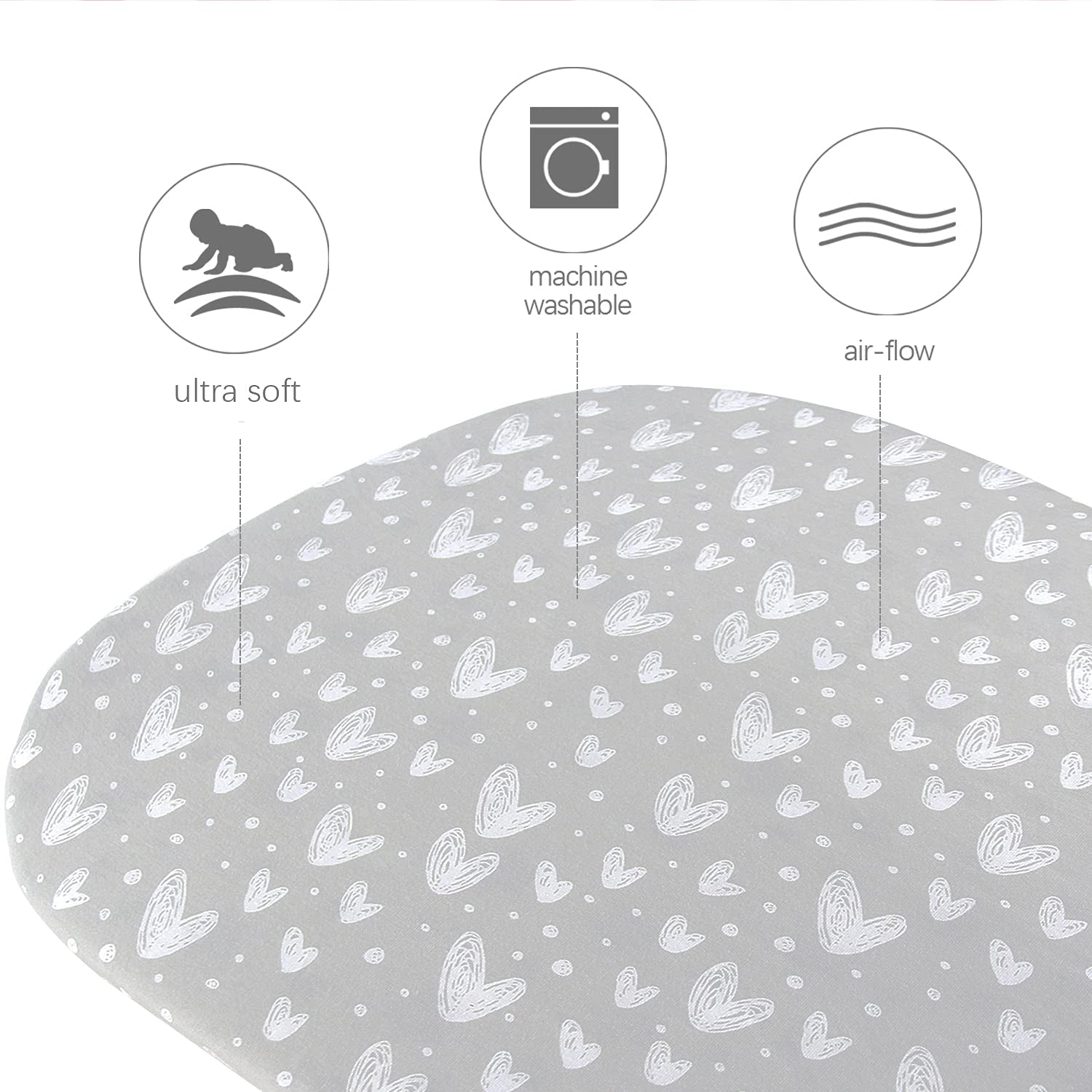 Premium Jersey Knit Cotton Bassinet Sheets - 2 Pack,  Grey - Compatible with BIERUM & Mika Micky Bedside Sleepers