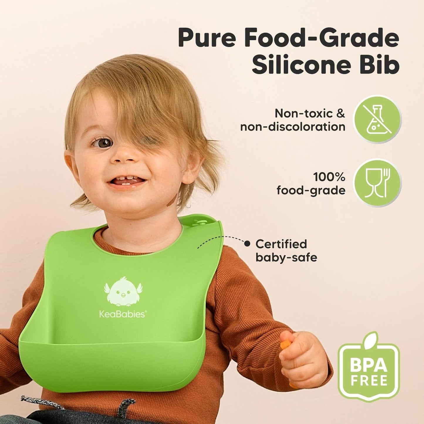 Keababies 2-Pack Waterproof Silicone Baby Bibs - Easy Clean & Large Food Catcher for Boys & Girls (Cloud Nine)