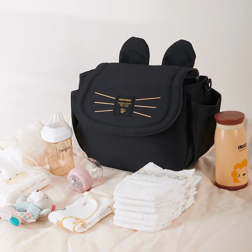 Sunveno Large Capacity Cat Stroller Organizer & Diaper Bag - Universal Travel Bag in Stylish Black