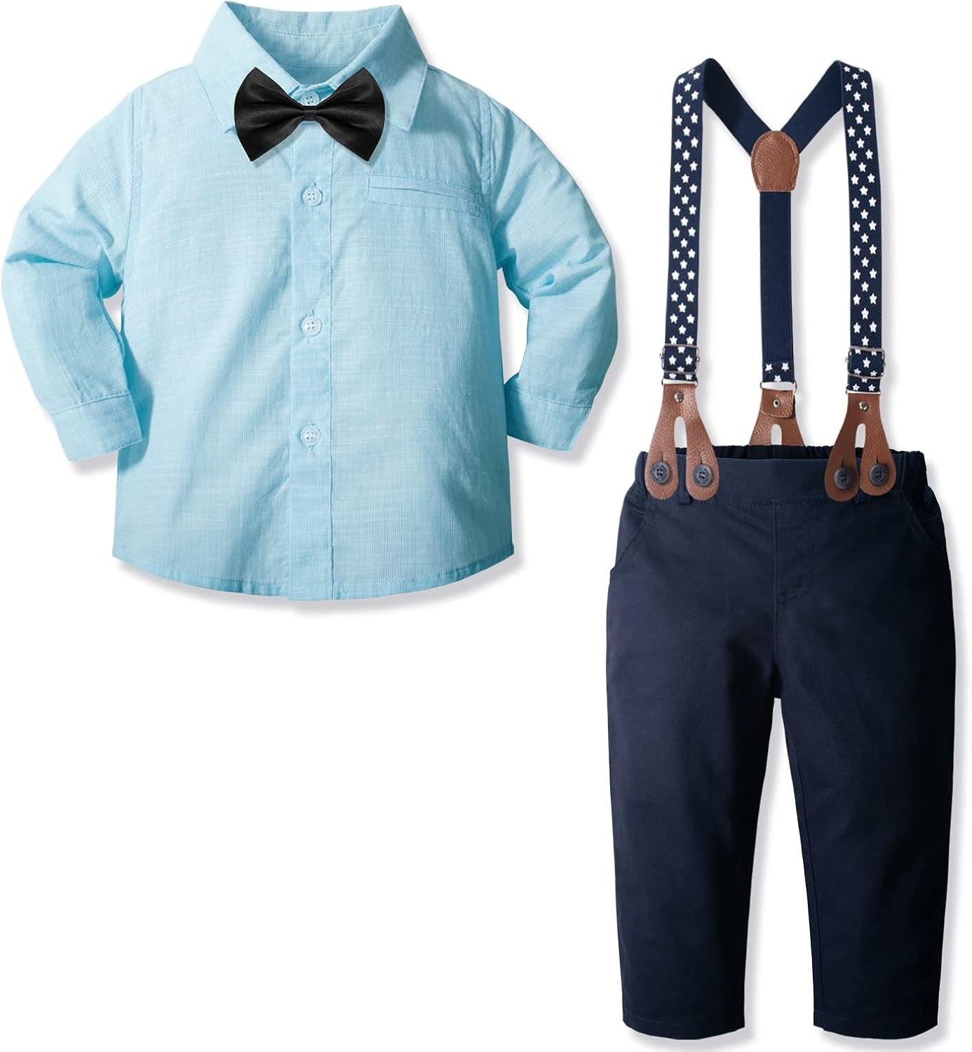 Stylish 4 - Piece Toddler Boy Suit - Cotton Vest, Shirt, Pants & Bow Tie. Elegant Outfit for Weddings, Birthdays & Special Events (3M-4M)