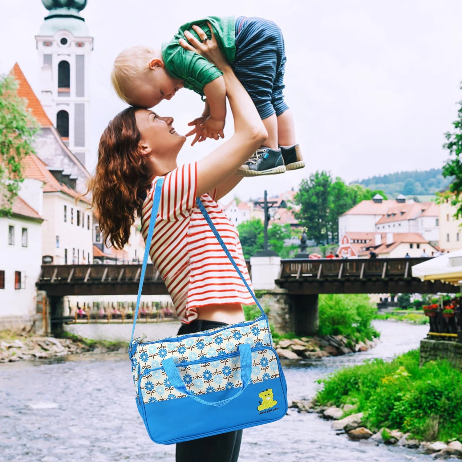 Imountek 5-Piece Waterproof Baby Diaper Bag Backpack with Changing Pad - Stylish Multi-Function Travel Tote in Blue